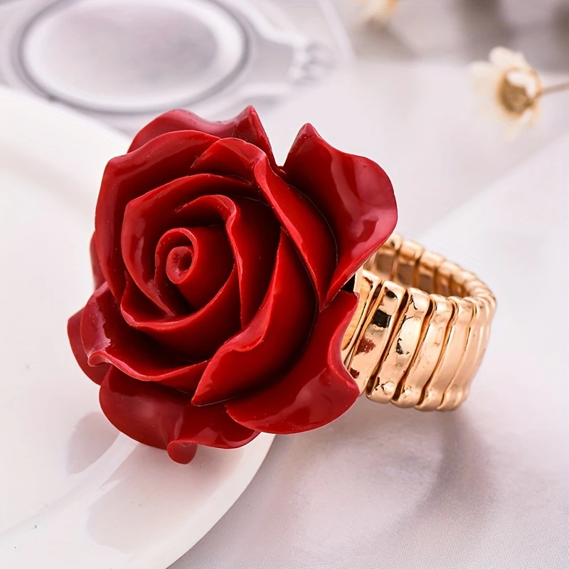 Bague avec rose rouge en or rose
