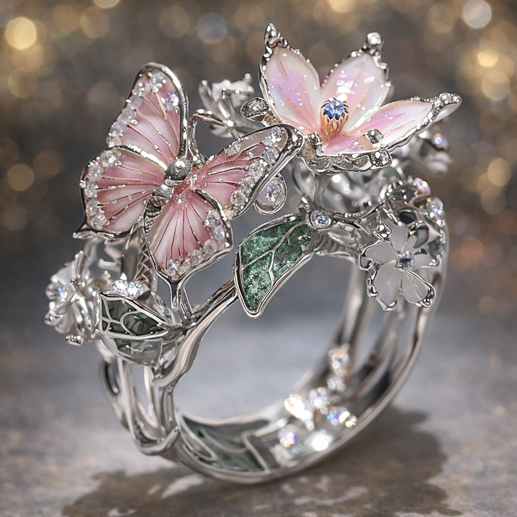 Bague en papillon brillant de la nature à brillants en or