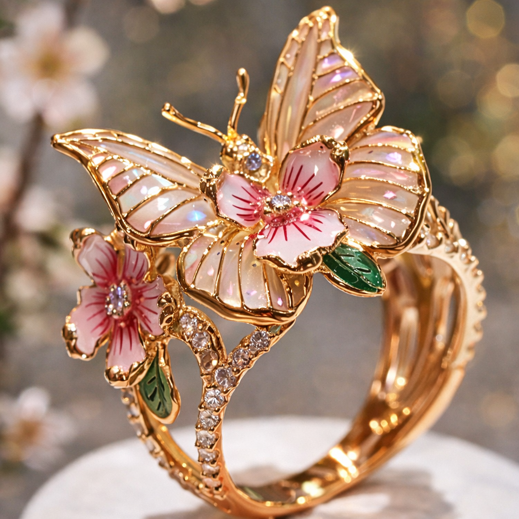 Bague en papillon brillant de la nature à brillants en or