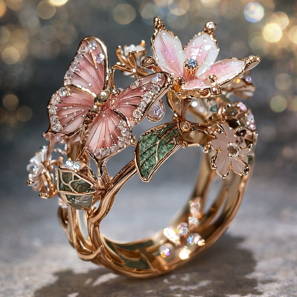 Bague en papillon brillant de la nature à brillants en or