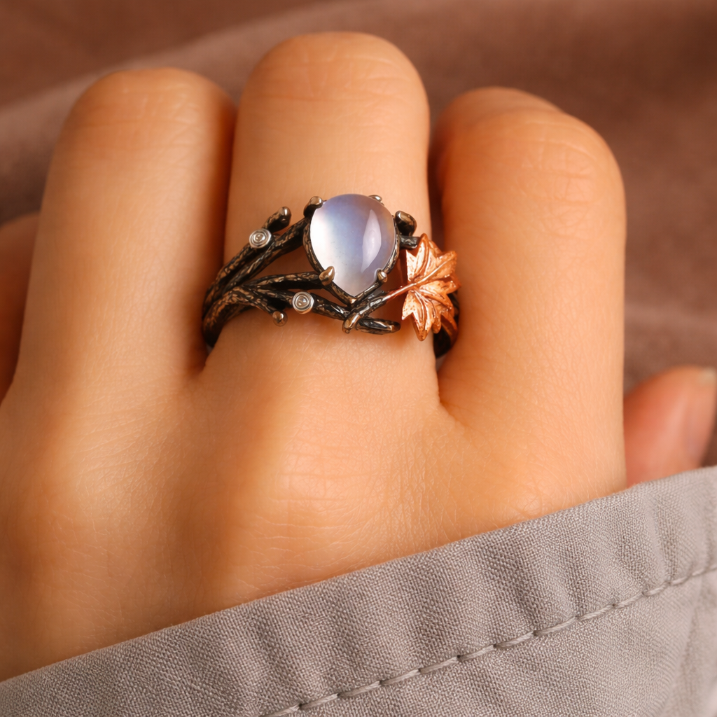 Bague en pierre de lune naturelle en or