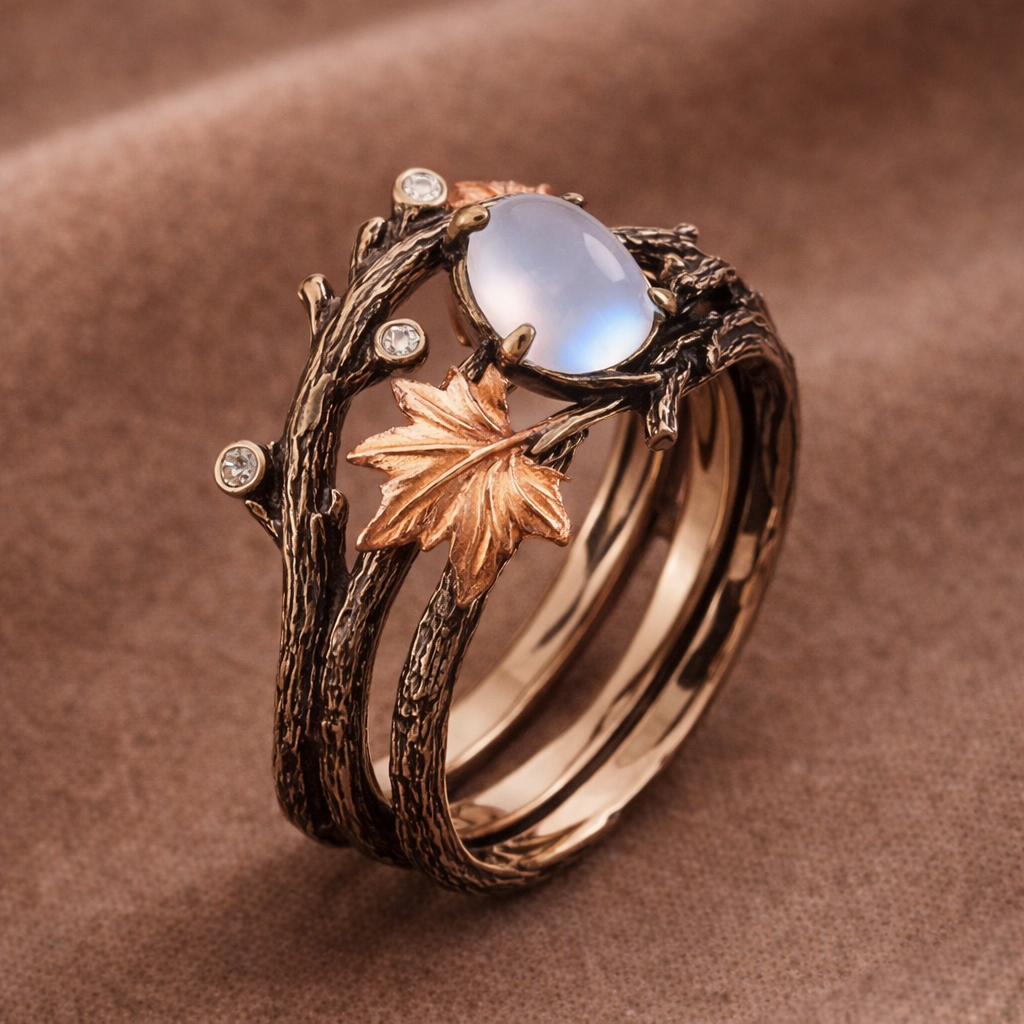Bague en pierre de lune naturelle en or