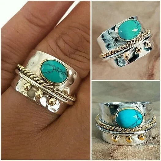 Bague large avec turquoise en or