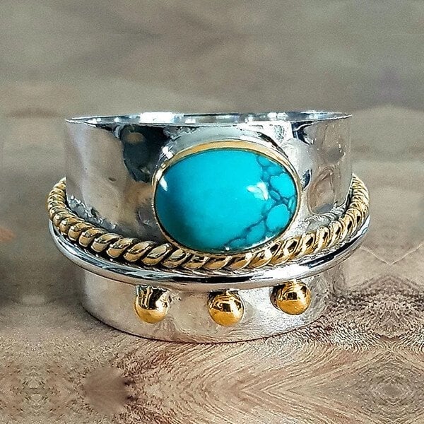 Bague large avec turquoise en or