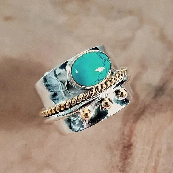 Bague large avec turquoise en or