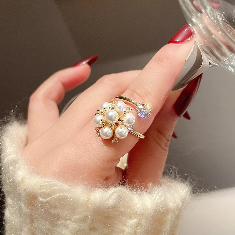 Bague réglable avec des perles mignonnes en or