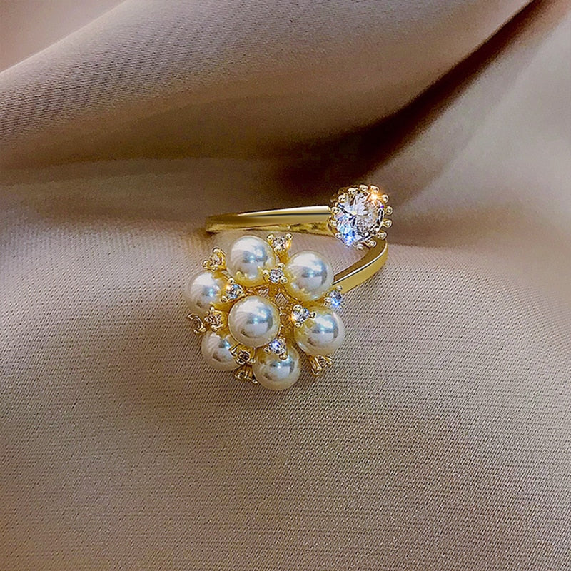 Bague réglable avec des perles mignonnes en or