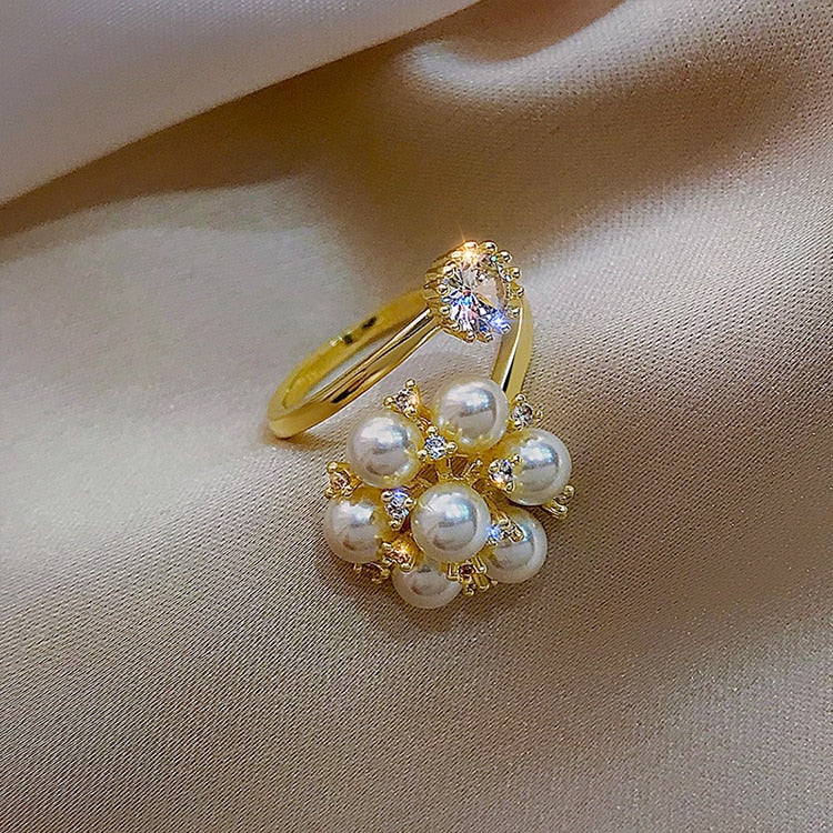 Bague réglable avec des perles mignonnes en or