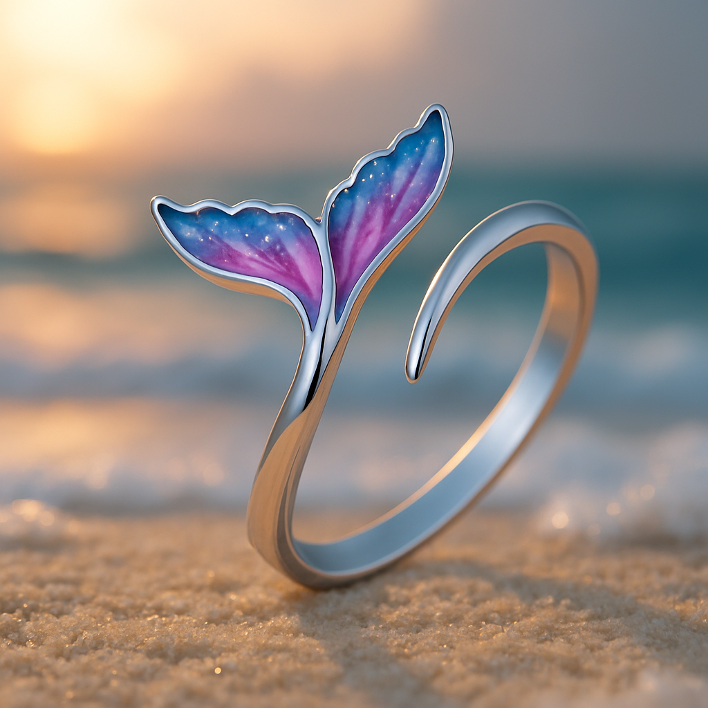 Bague réglable avec queue de dauphin colorée en or