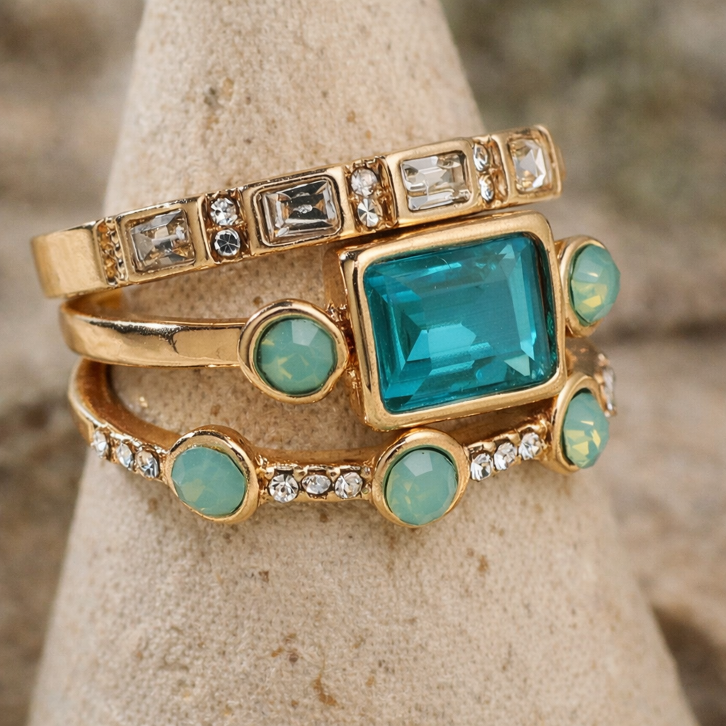 Bague rétro avec des cristaux bleus en or