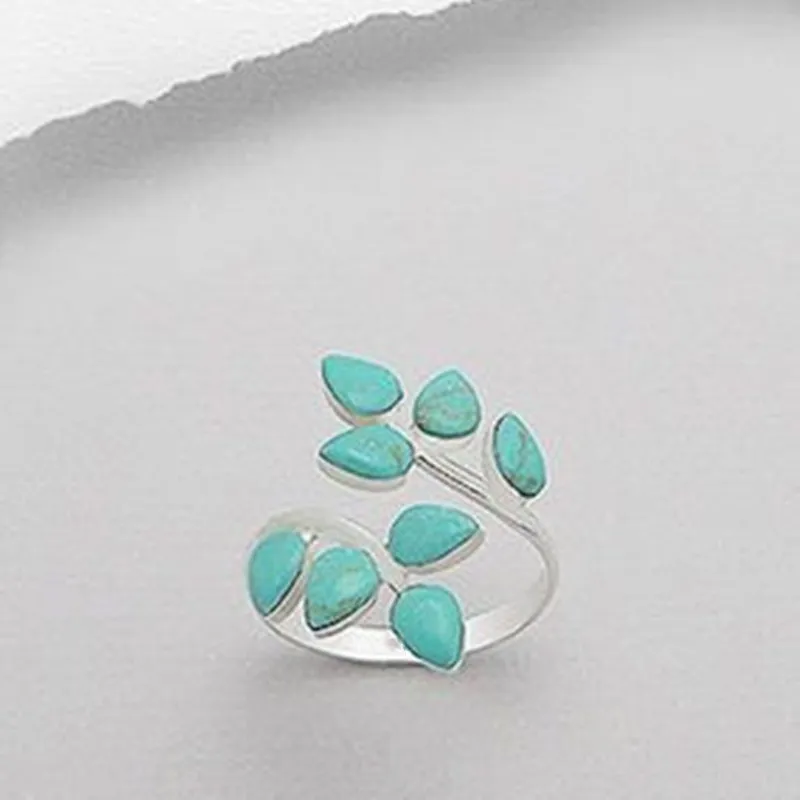 Bague rétro avec feuille de turquoise en or