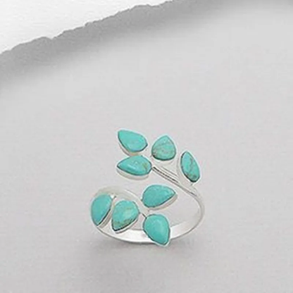 Bague rétro avec feuille de turquoise