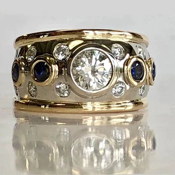 Bague rétro avec revêtement à brillants en or