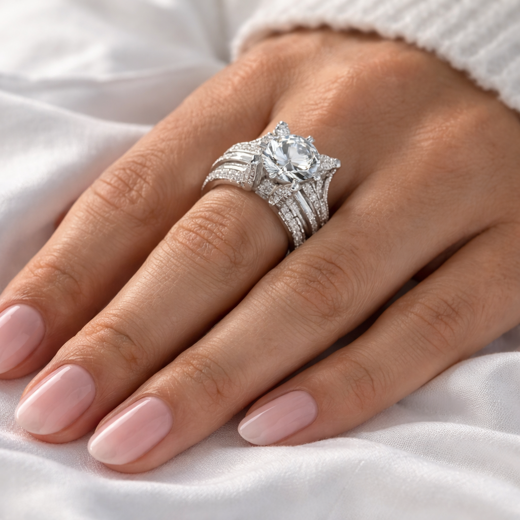 Bague rétro à brillants en or blanc