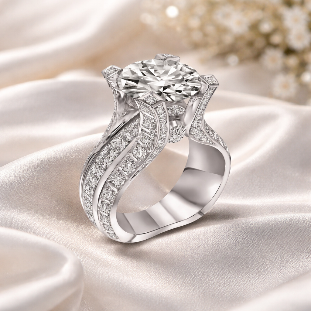 Bague rétro à brillants en or blanc