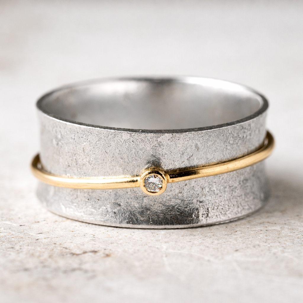 Bague rétro à brillants et fil en or