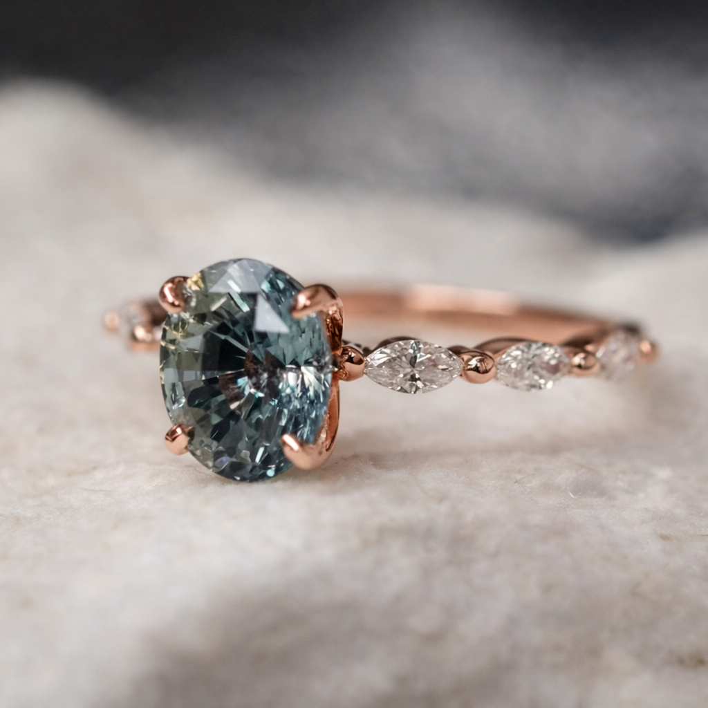 Bague rétro avec saphir en or rose