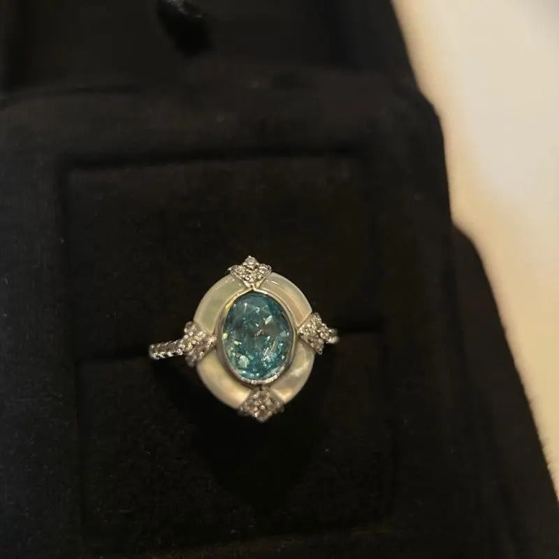 Bague rétro réglable avec amazonite en or blanc