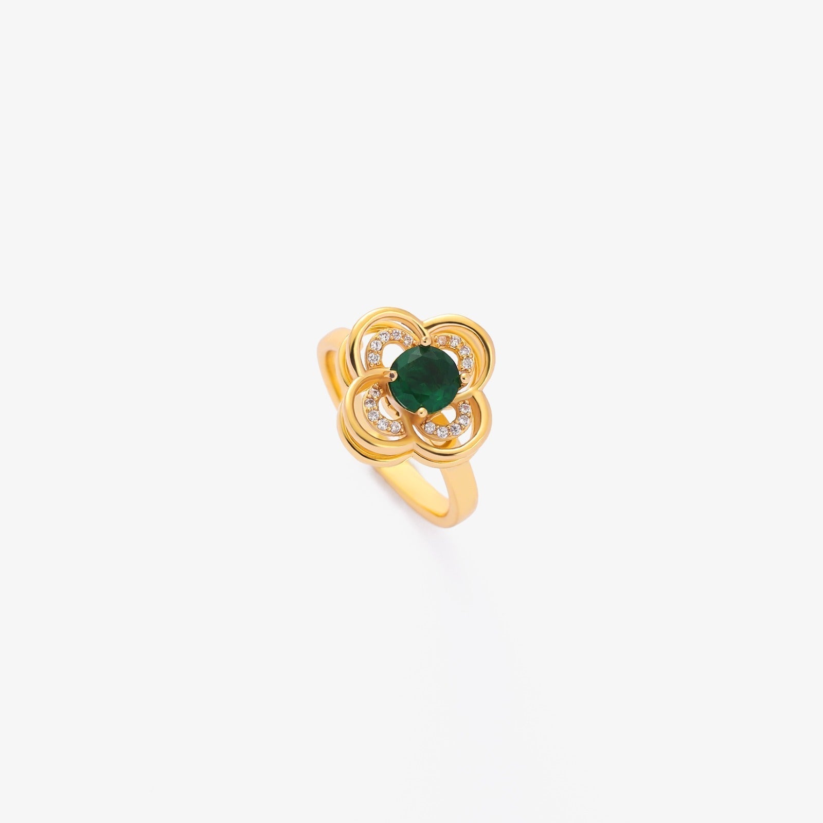 Bague tournante Trèfle Auréole Émeraude | Or
