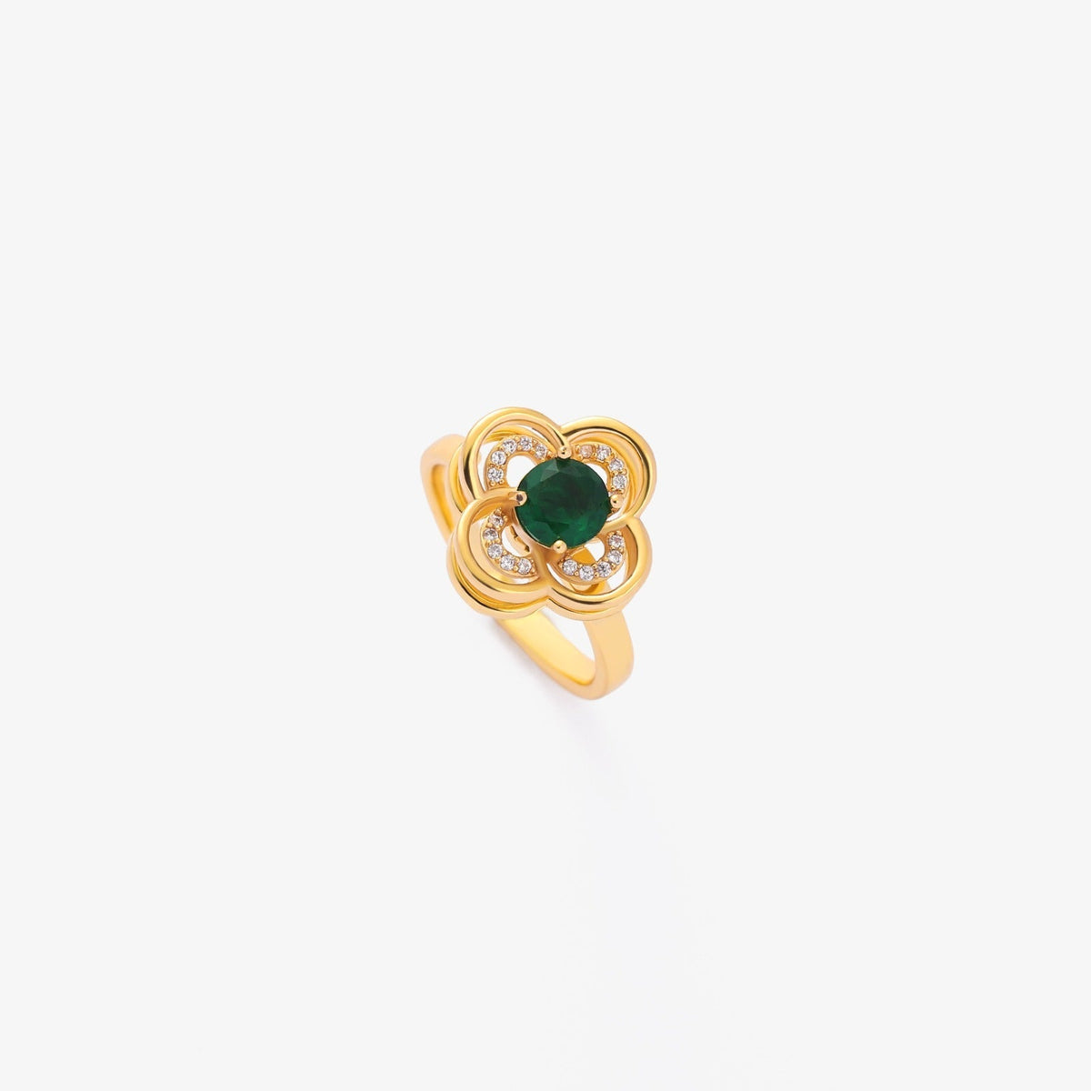 Bague tournante trèfle auréole émeraude en or