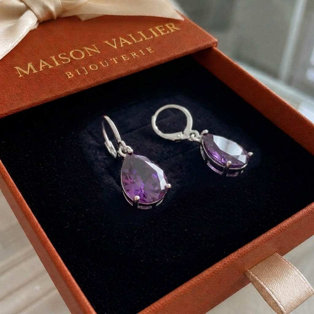 Boucles d'oreilles améthyste goutte de rosée en or blanc