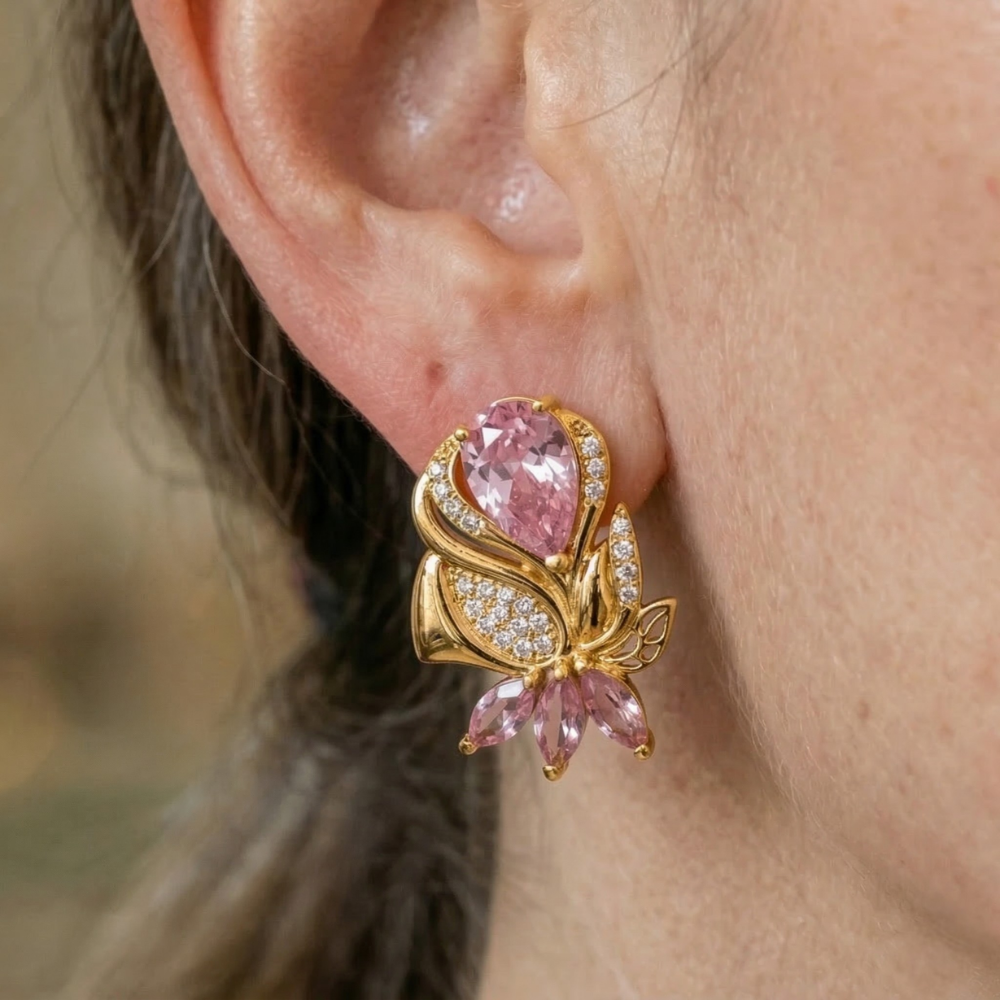 Boucles d'oreilles Amorette pétale de rose en or rose