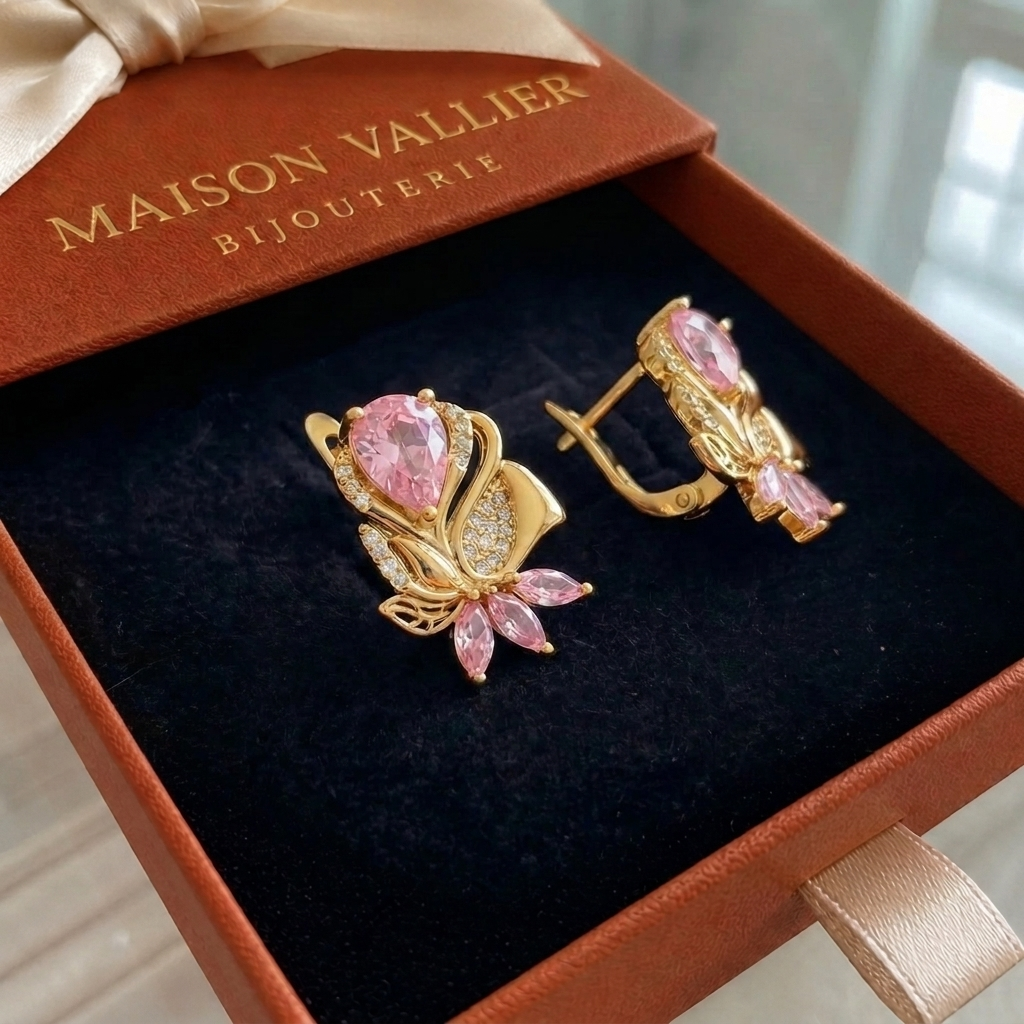 Boucles d'oreilles Amorette pétale de rose en or rose