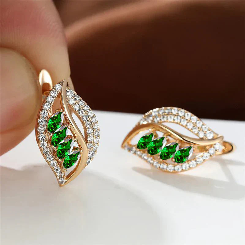 Boucles d'oreilles Catherine feuille émeraude en or