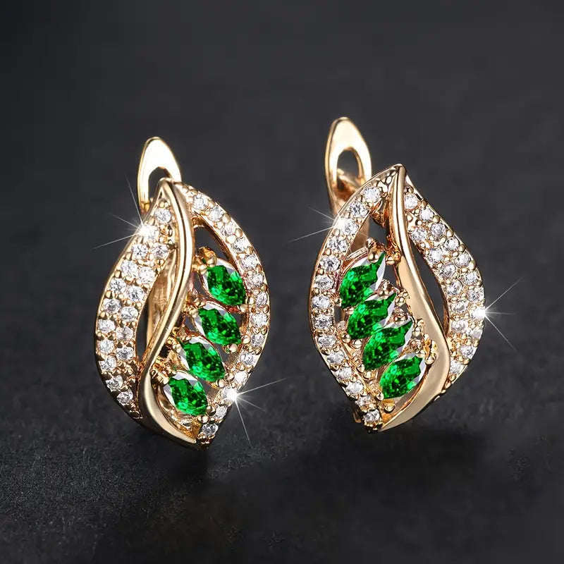 Boucles d'oreilles Catherine feuille émeraude en or