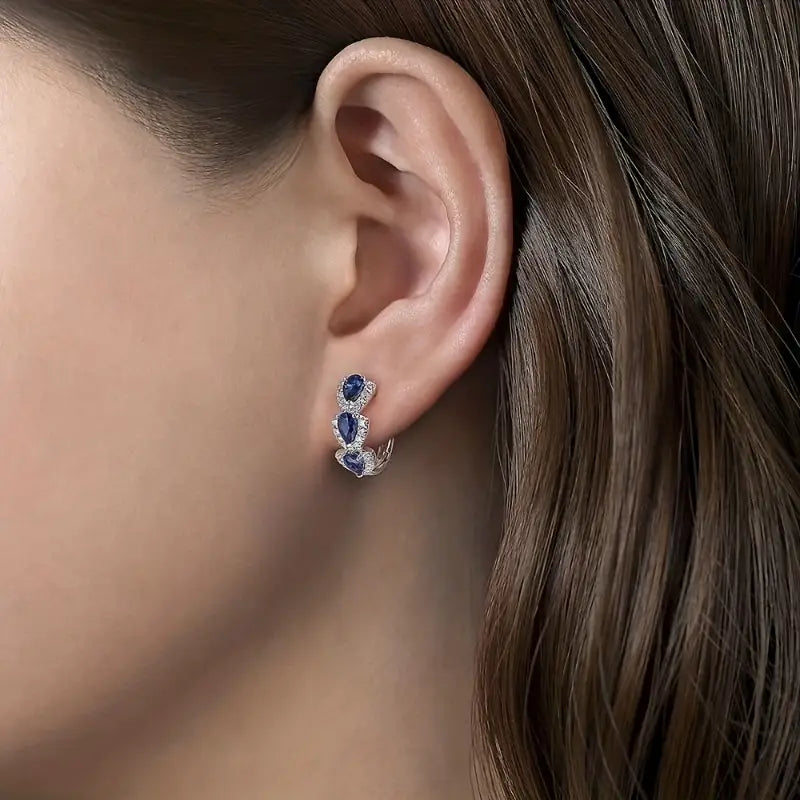 Boucles d'oreilles couronne Royale saphir en or blanc
