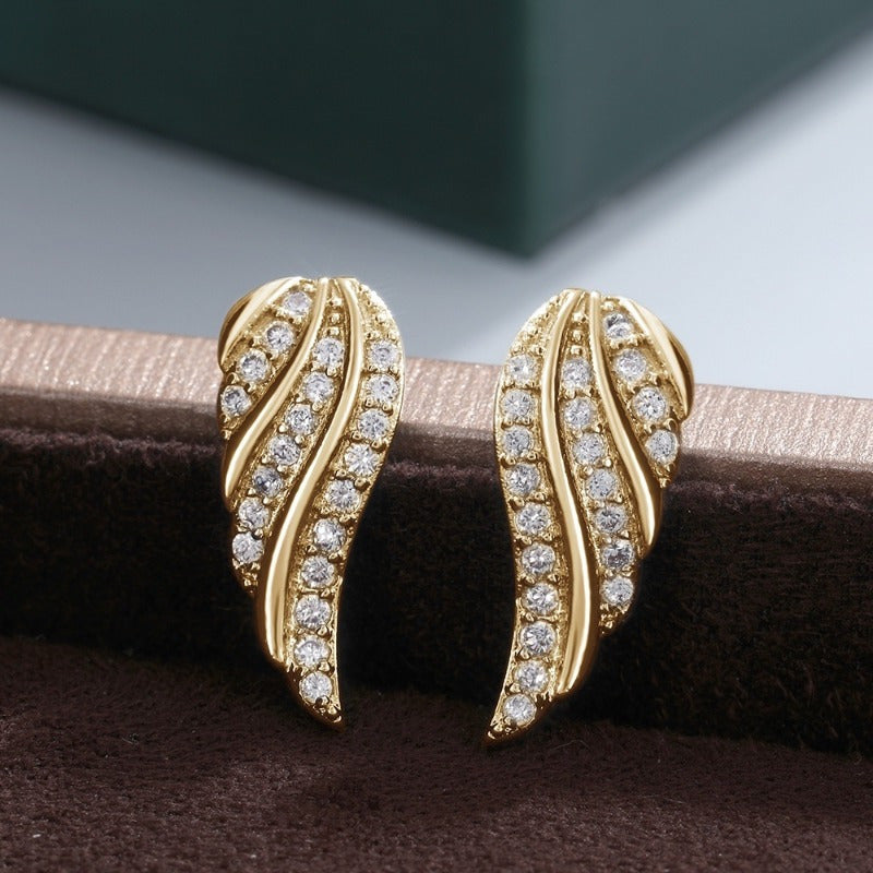 Boucles d'oreilles feuille moderne pavée en or
