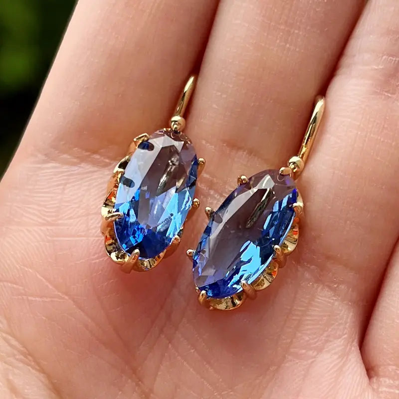 Boucles d'oreilles fleur bleue en or