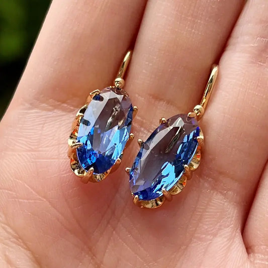 Boucles d'oreilles Fleur Bleue Dorée | Or