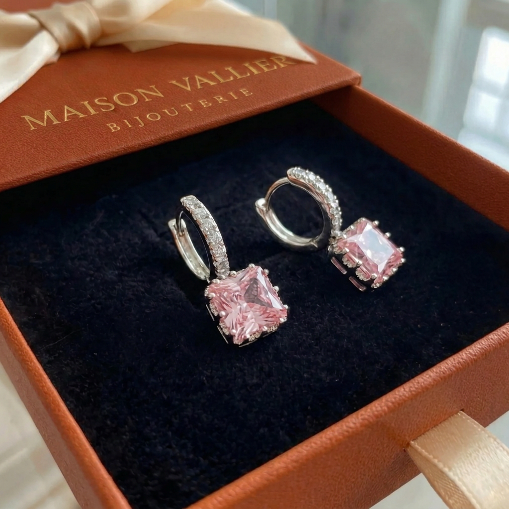 Boucles d'oreilles huggie radiance rose en or blanc