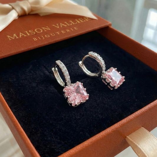 Boucles d'oreilles Huggie Radiance Rose | Or Blanc