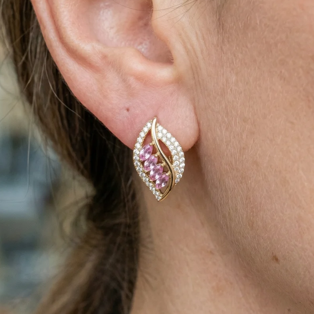 Boucles d'oreilles Isaline lune rosée en or