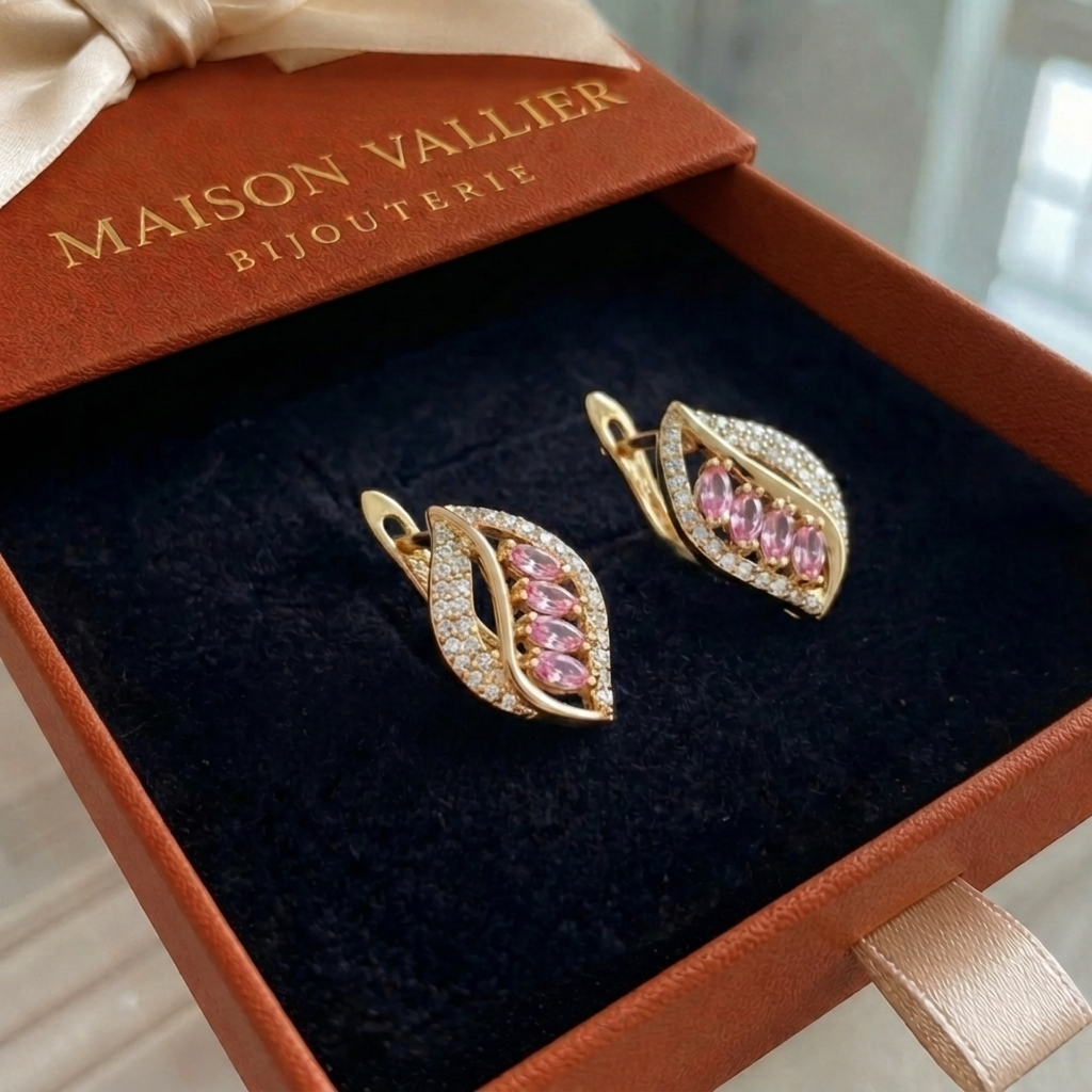 Boucles d'oreilles Isaline lune rosée en or