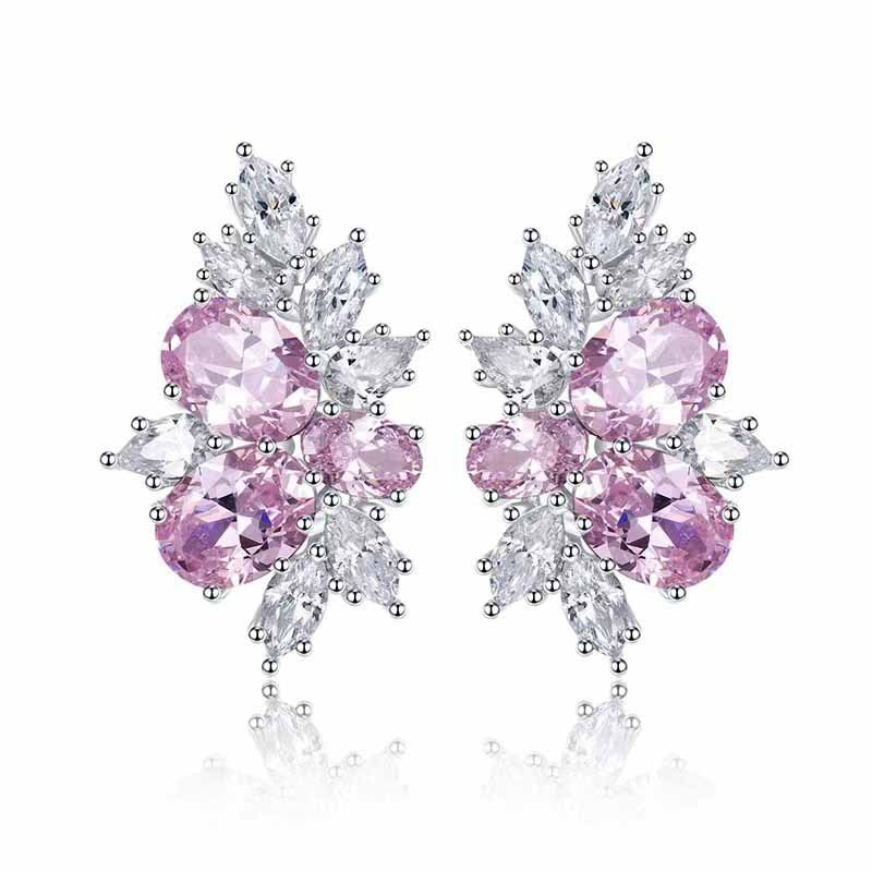 Boucles d'oreilles Lyra fleur rosée en or blanc