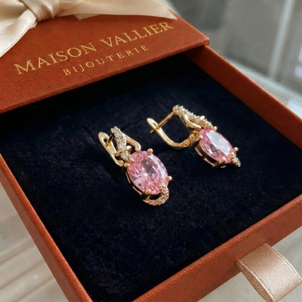 Boucles d'oreilles rose aube en or