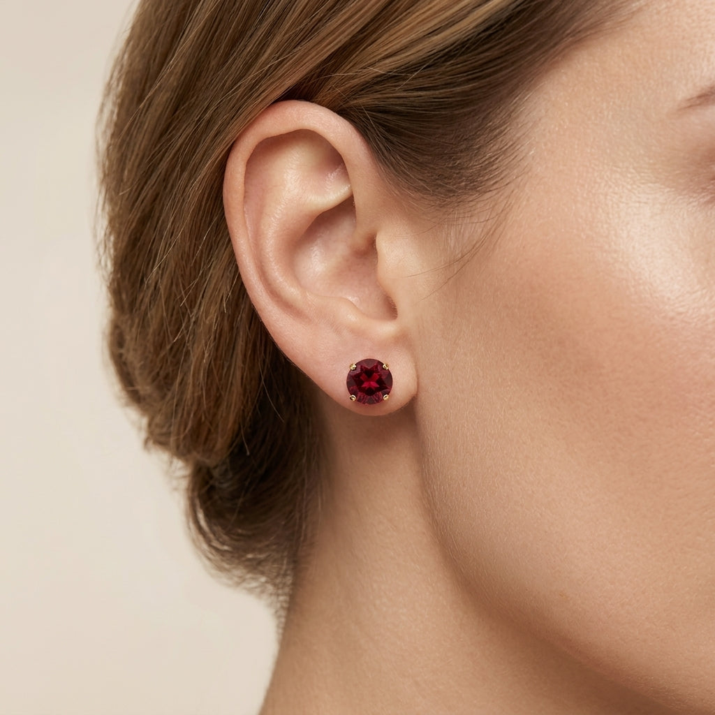 Boucles d'oreilles rubis rond en or