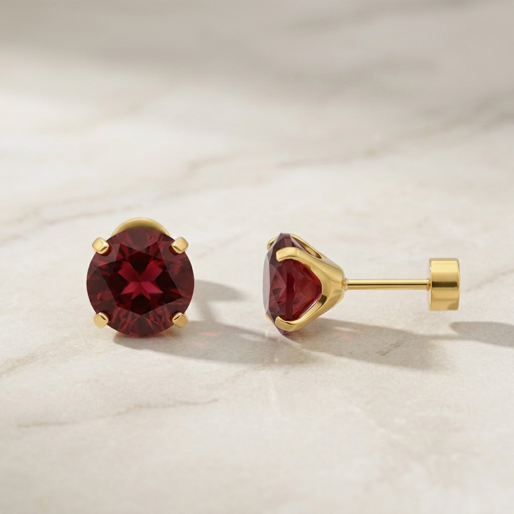 Boucles d'oreilles rubis rond en or