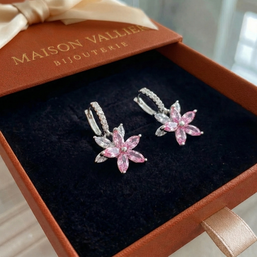 Boucles d'oreilles Thalia rose éclat de pétales en or blanc
