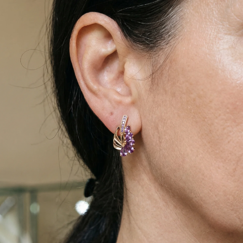 Boucles d'oreilles Viorelle améthyste en forme d'aile en or rose