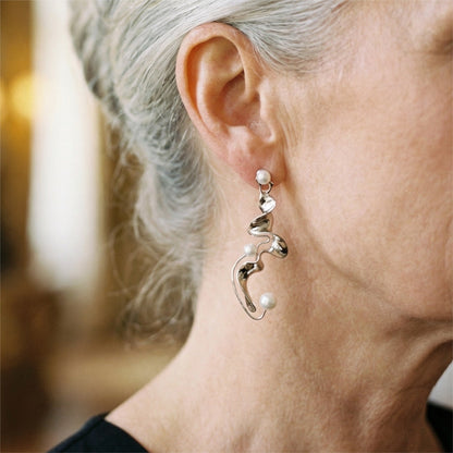Boucles d'oreilles abstraites vintage en argent avec perles