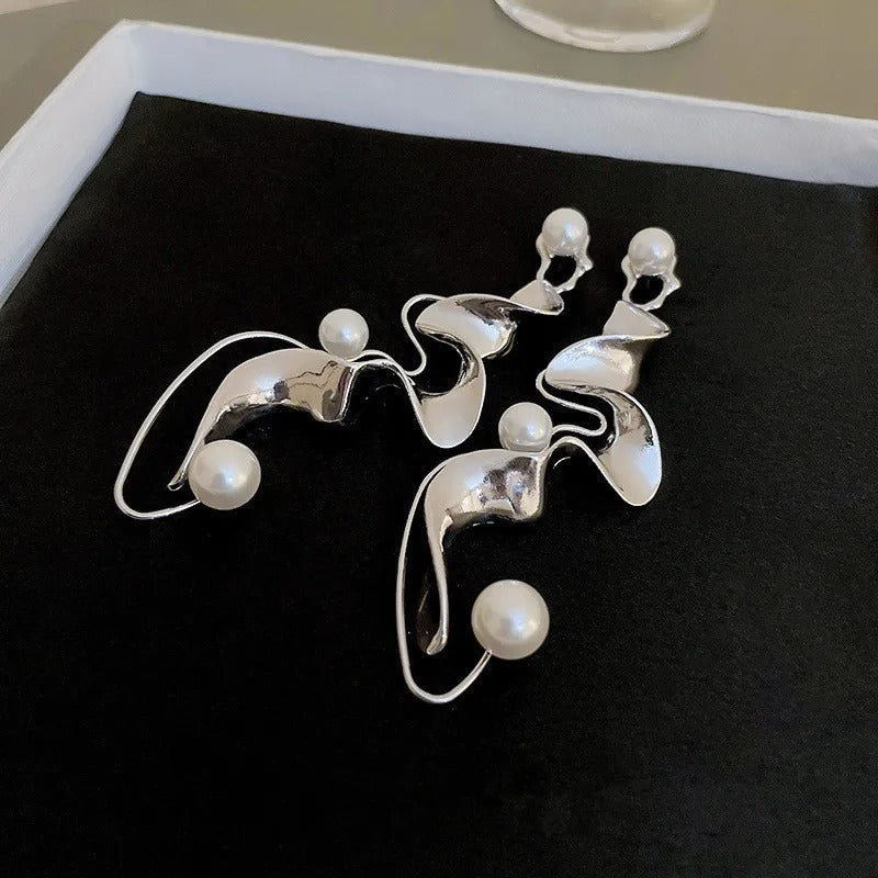 Boucles d'oreilles abstraites vintage en argent avec perles