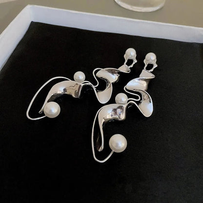 Boucles d'oreilles abstraites vintage en argent avec perles