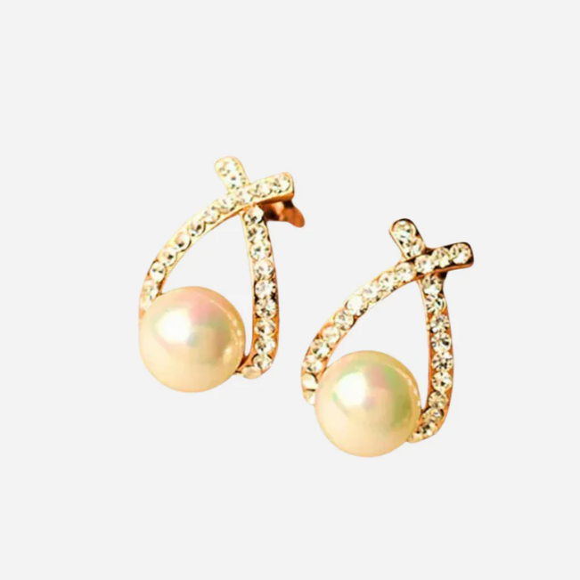 Boucles d'oreilles avec perles et cristaux tressés en or