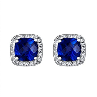 Boucles d'oreilles carrées Saphir | Or blanc