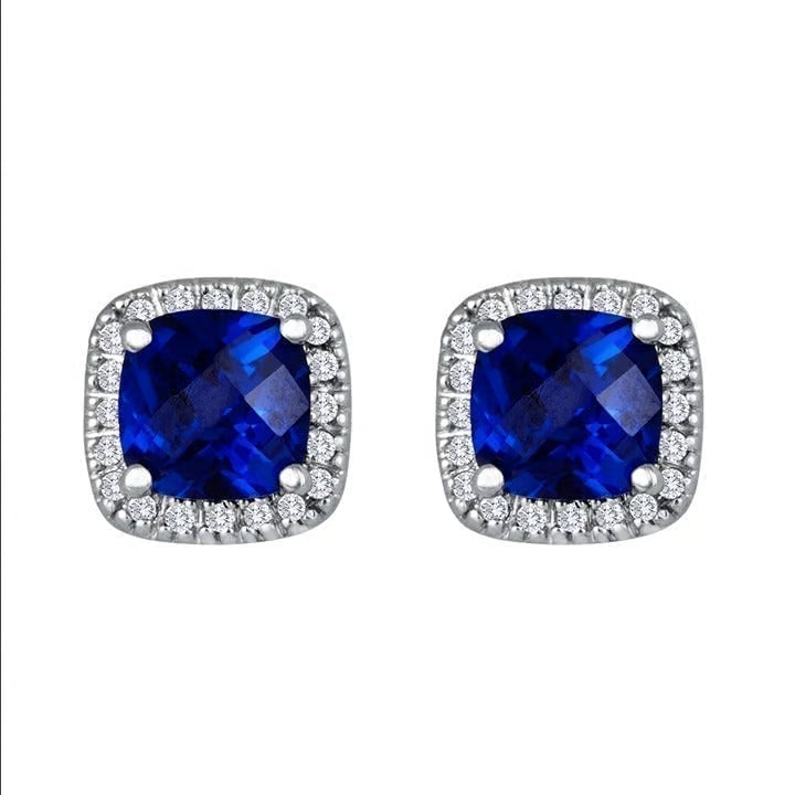 Boucles d'oreilles carrées en saphir en or blanc