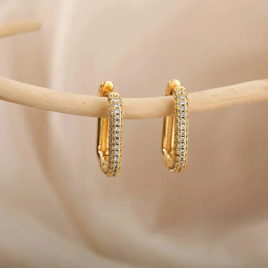Boucles d'oreilles carrées et rondes « Valeria » en or blanc